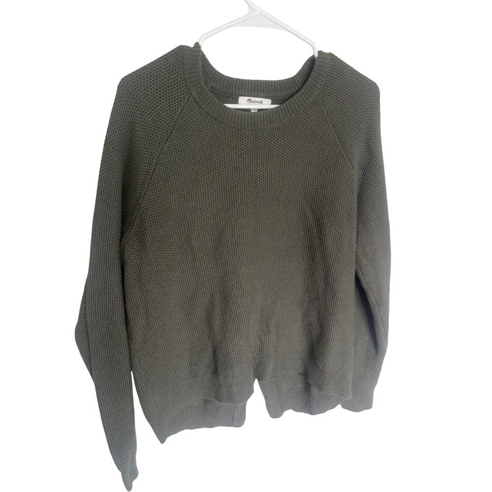 Madewell Womens Olive Green Waffle Knit Wrap Back Crewneck Sweater Size L